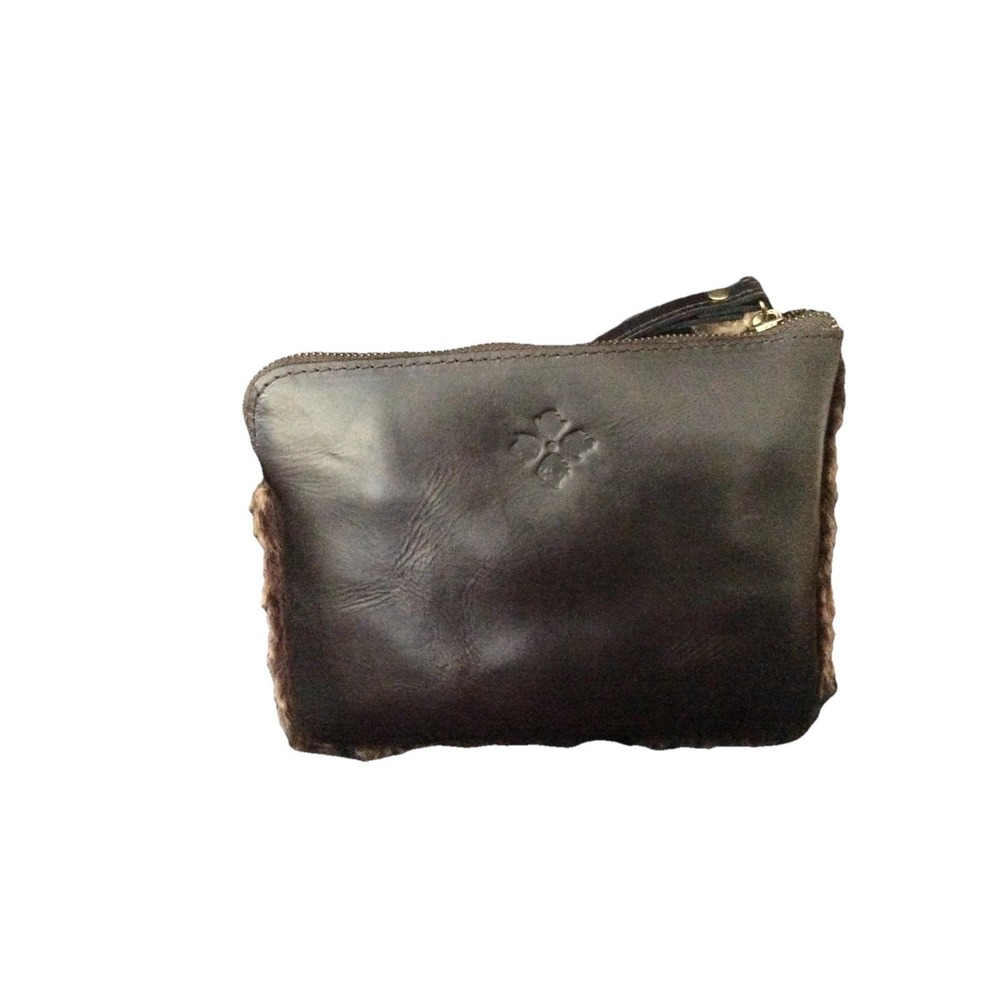 Patricia Nash Cassini Leather Fur Wristlet Pouch Brown Clutch Pom Tassel NWT - Picture 2 of 2